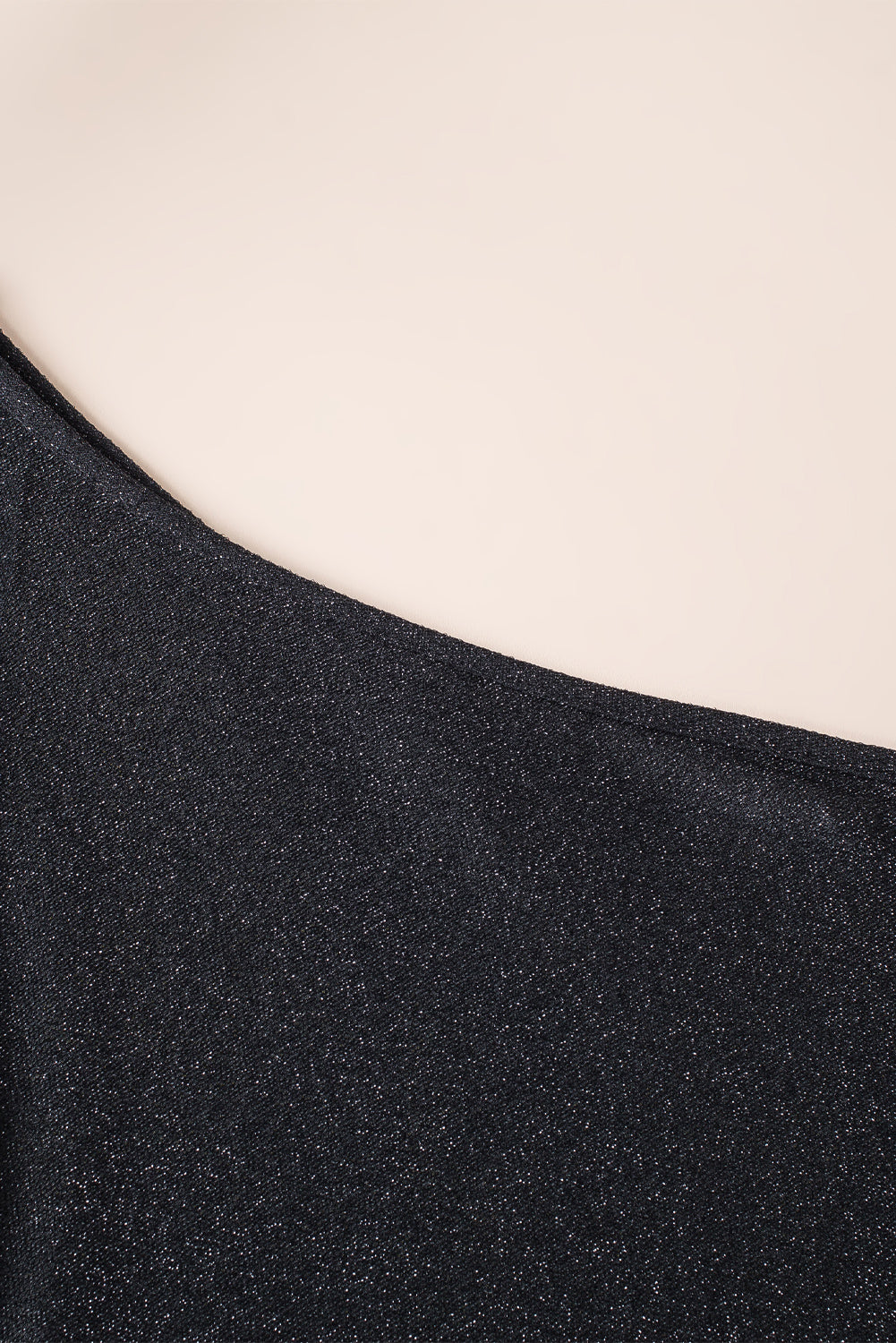 Black One-shoulder Glitter Metallic Asymmetric Long Dress-yoyobikini