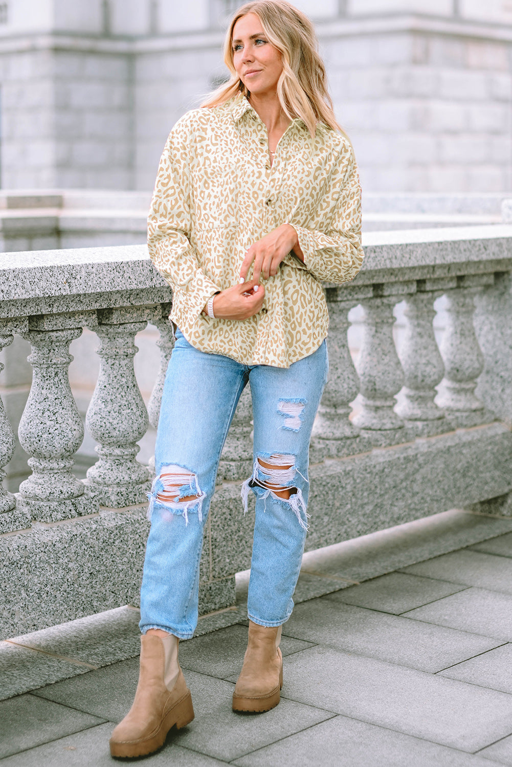 Leopard Corduroy Button Up Shirt-yoyobikini