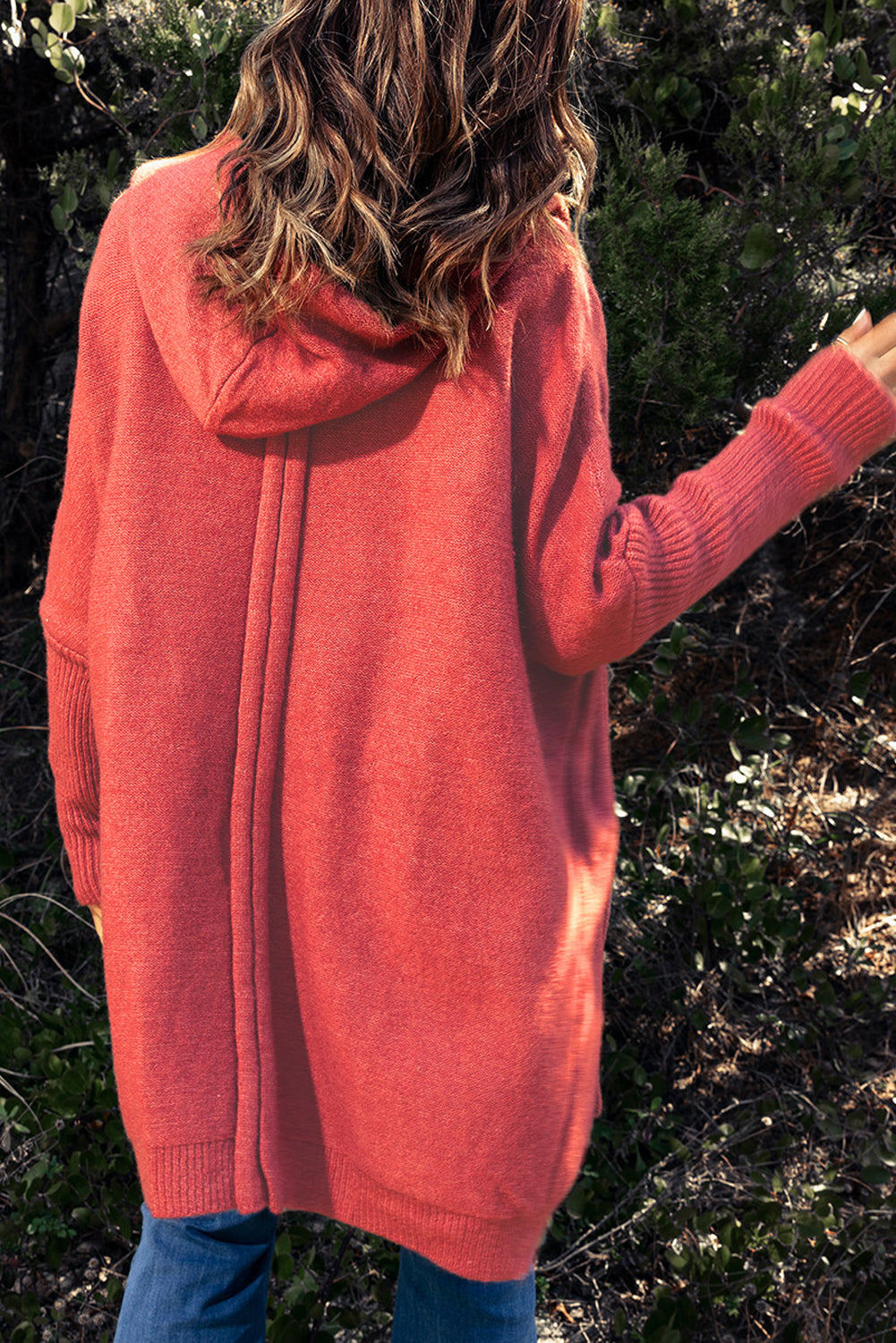 Rib Trimmed Batwing Sleeve Hooded Cardigan-yoyobikini