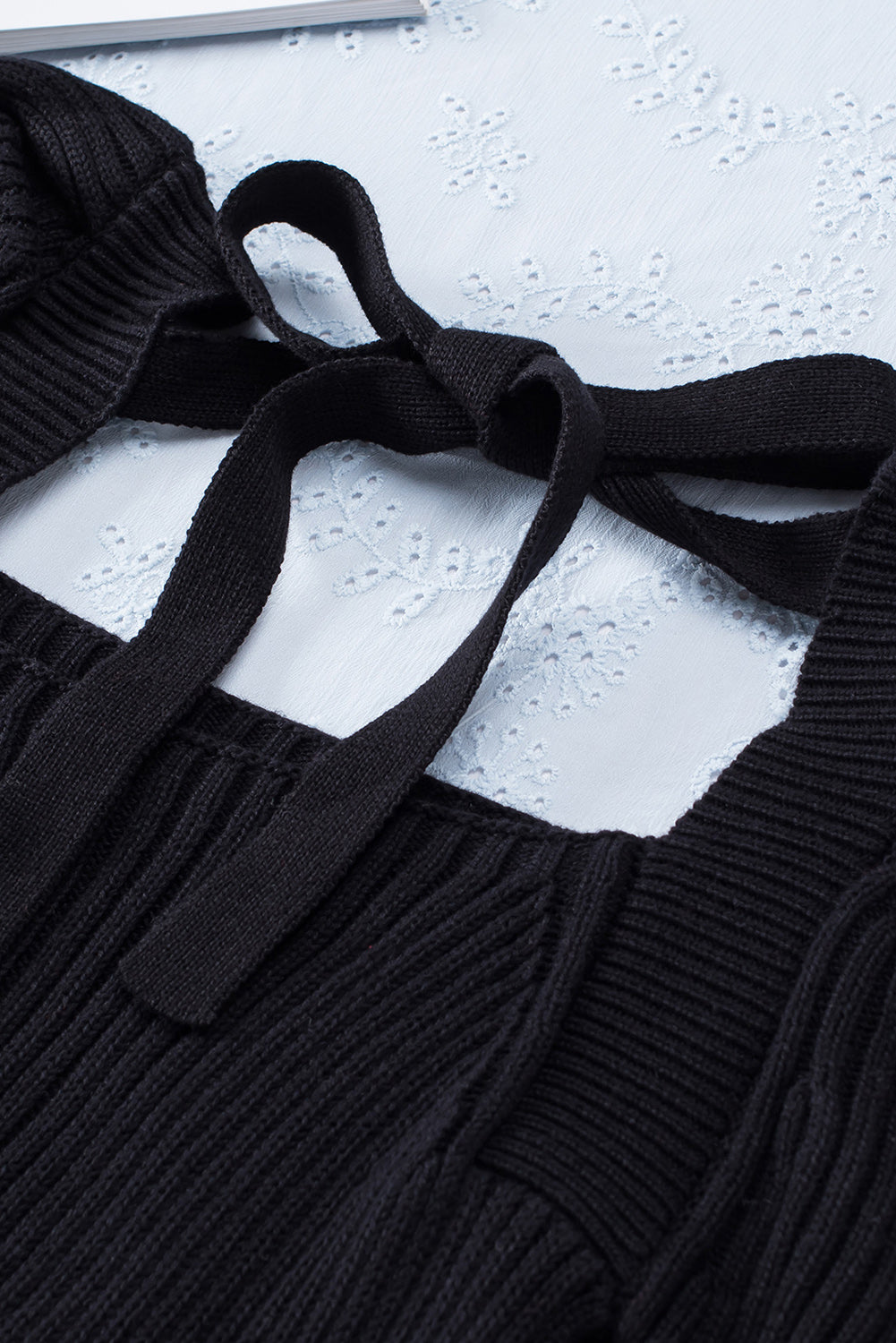 Black Square Neck Puffy Sleeve Sweater Dress-yoyobikini