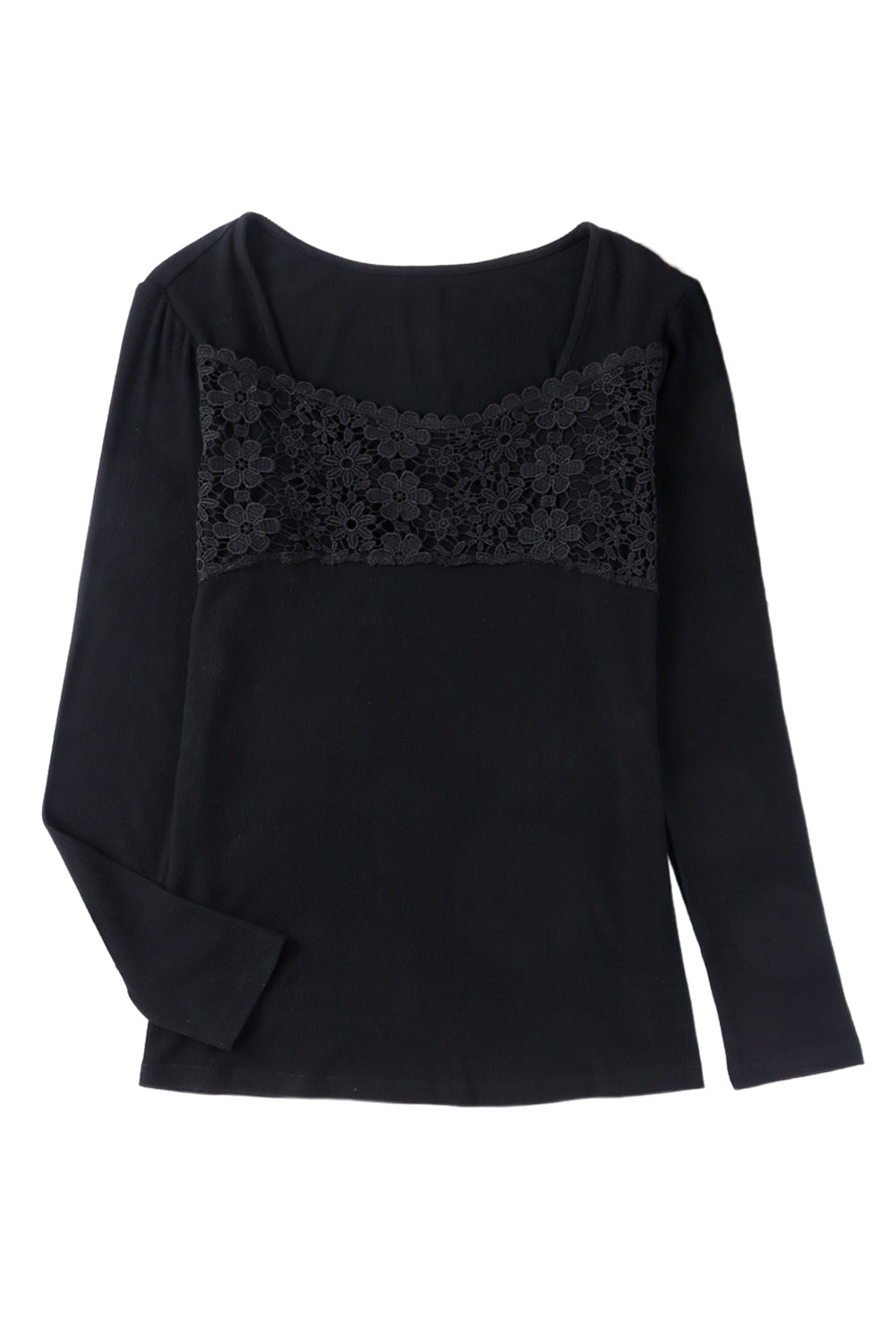 Black Lace Crochet V Neck Long Sleeve Top-yoyobikini