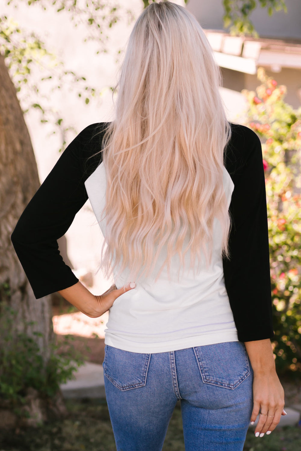 Black Color Block Raglan Sleeve Pullover Top-yoyobikini