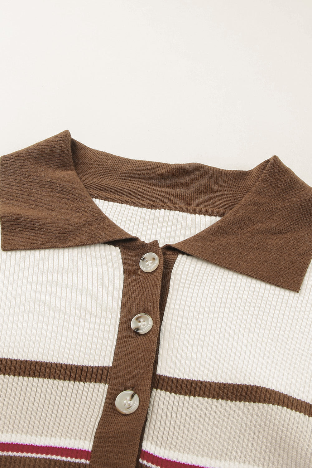 White Rib Knitted Stripe Detail Henley Sweater-yoyobikini