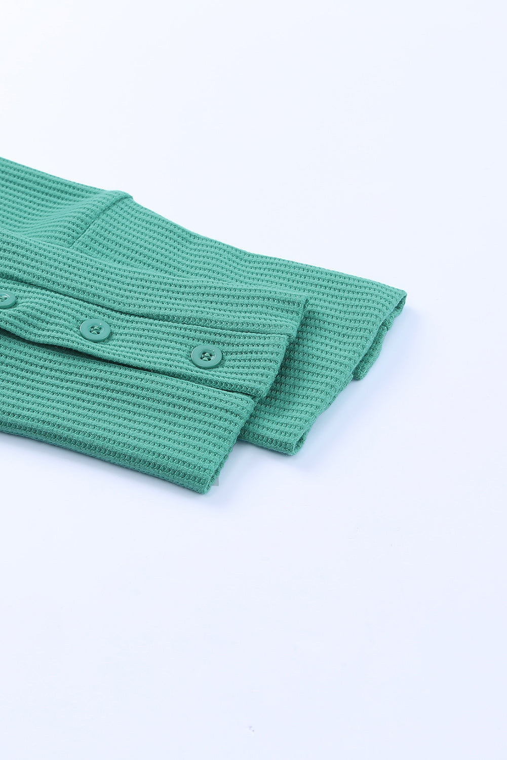 Green Waffle Knit Splicing Buttons Long Sleeve Top-yoyobikini