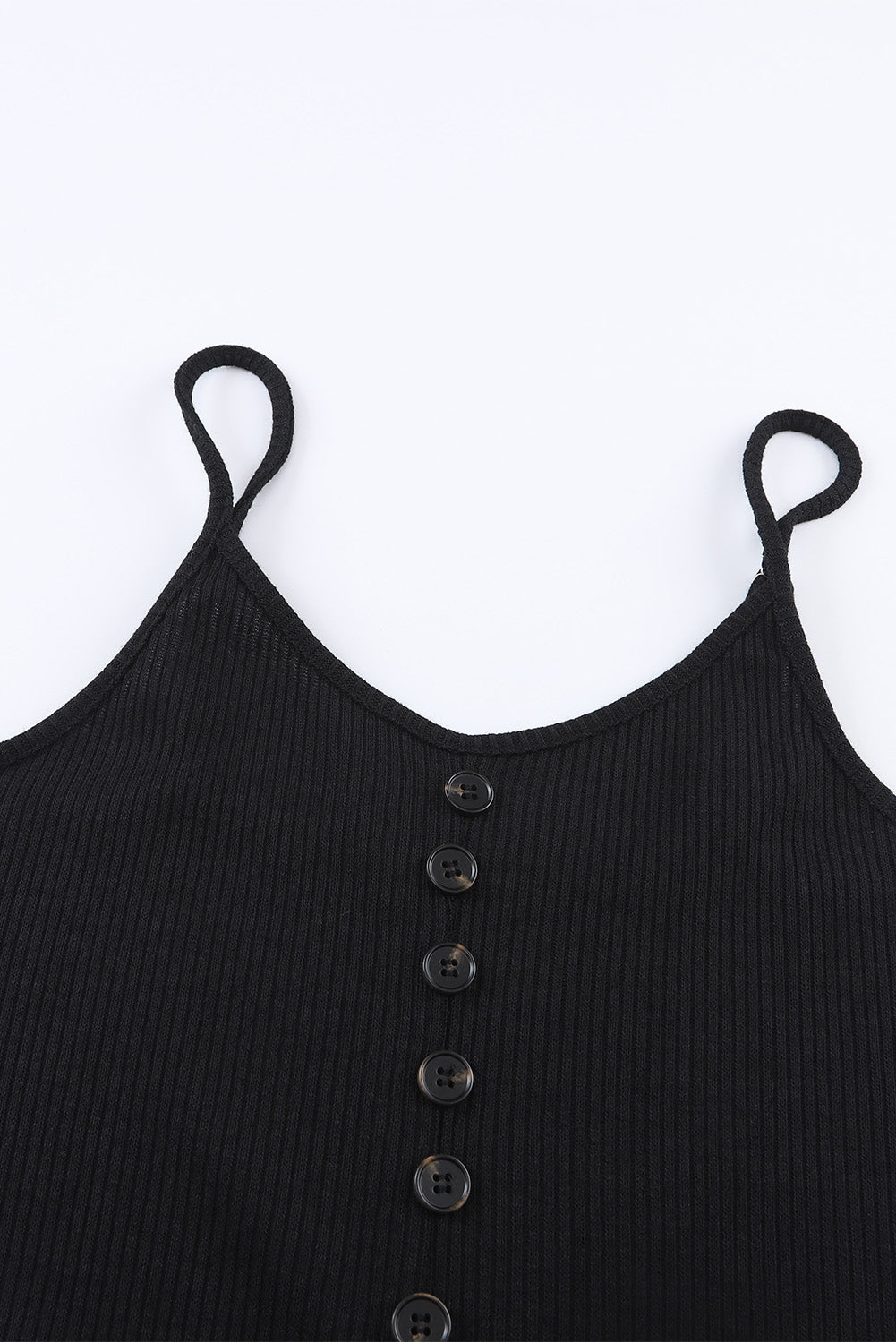 Black Buttoned Ribbed Knit Sleeveless Midi Bodycon Dress with Slit-yoyobikini