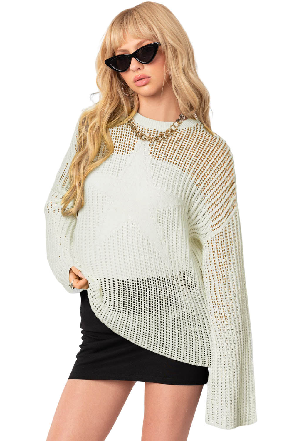 White Seeing Stars Oversized Sweater-yoyobikini