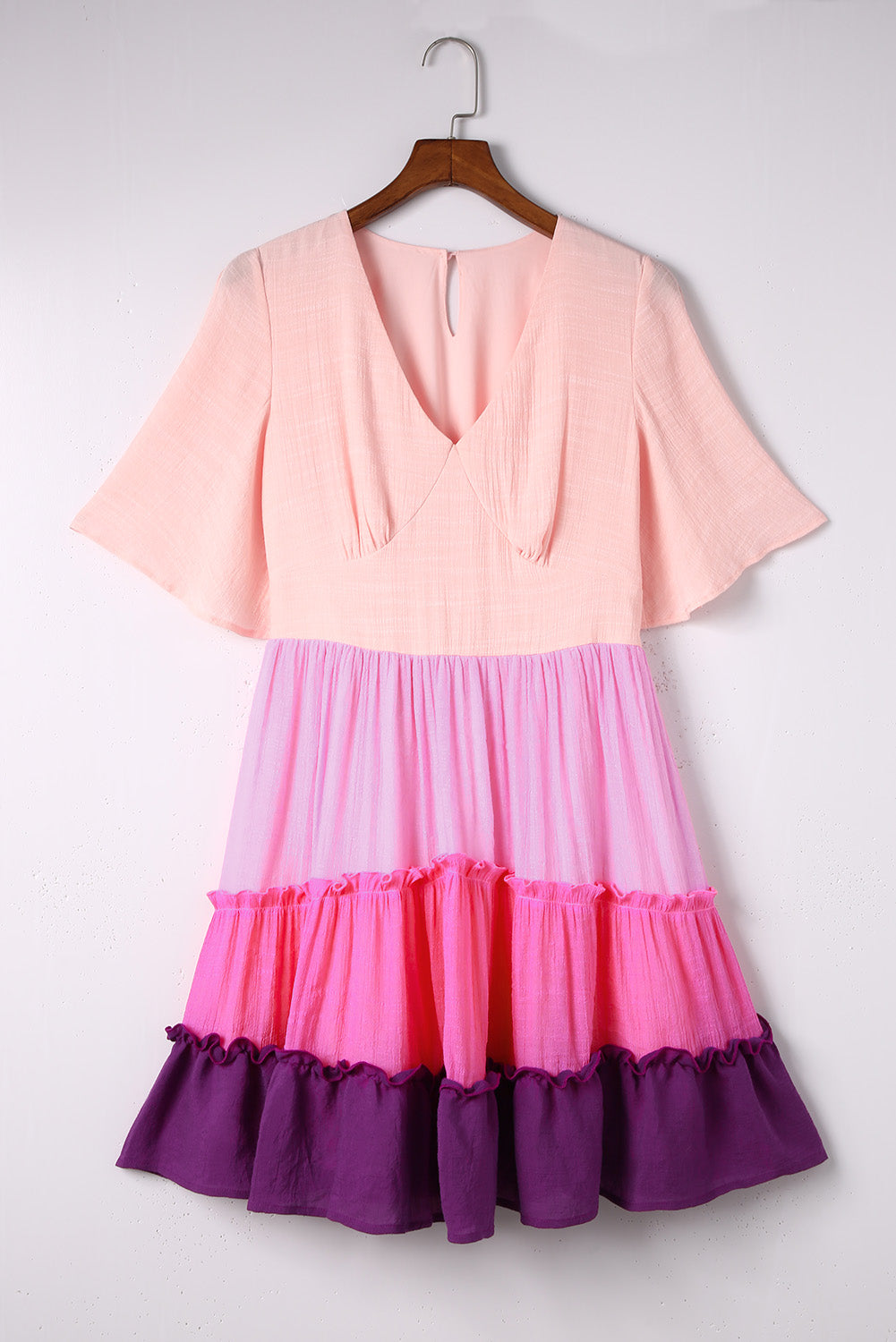 Pink Ombre Colorblock Tiered Dress-yoyobikini