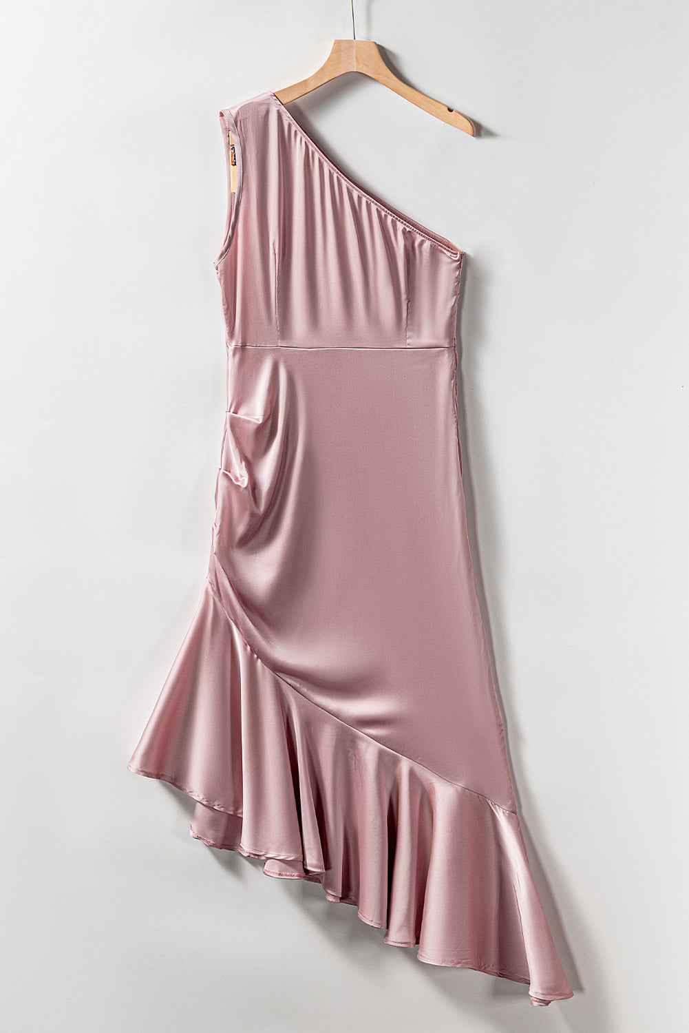 Pink Asymmetric One-shoulder Ruffle Cocktail Party Dress-yoyobikini