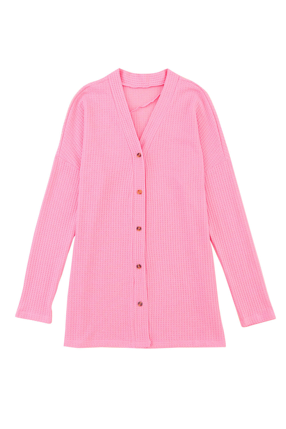 Pink Waffle Knit Dropped Shoulder Cardigan-yoyobikini