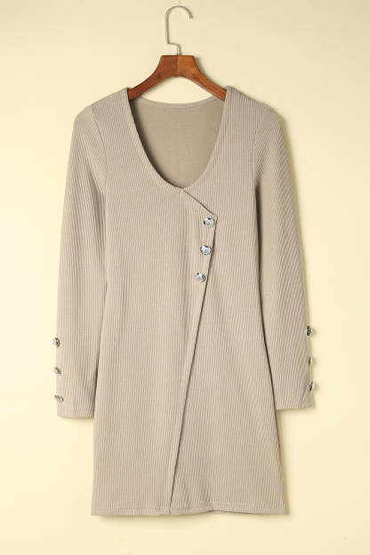 Apricot Buttons Long Sleeve Knitted Bodycon Dress-yoyobikini