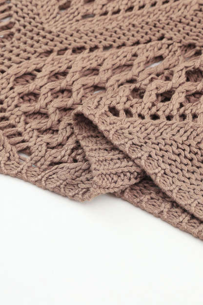 Khaki Hollowed Knit V Neck Dolman Sleeve Sweater-yoyobikini