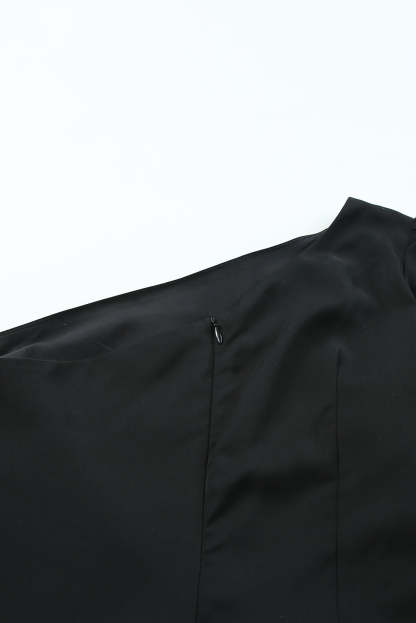 Black Single Short Sleeve Ruched Bodycon Dress-yoyobikini