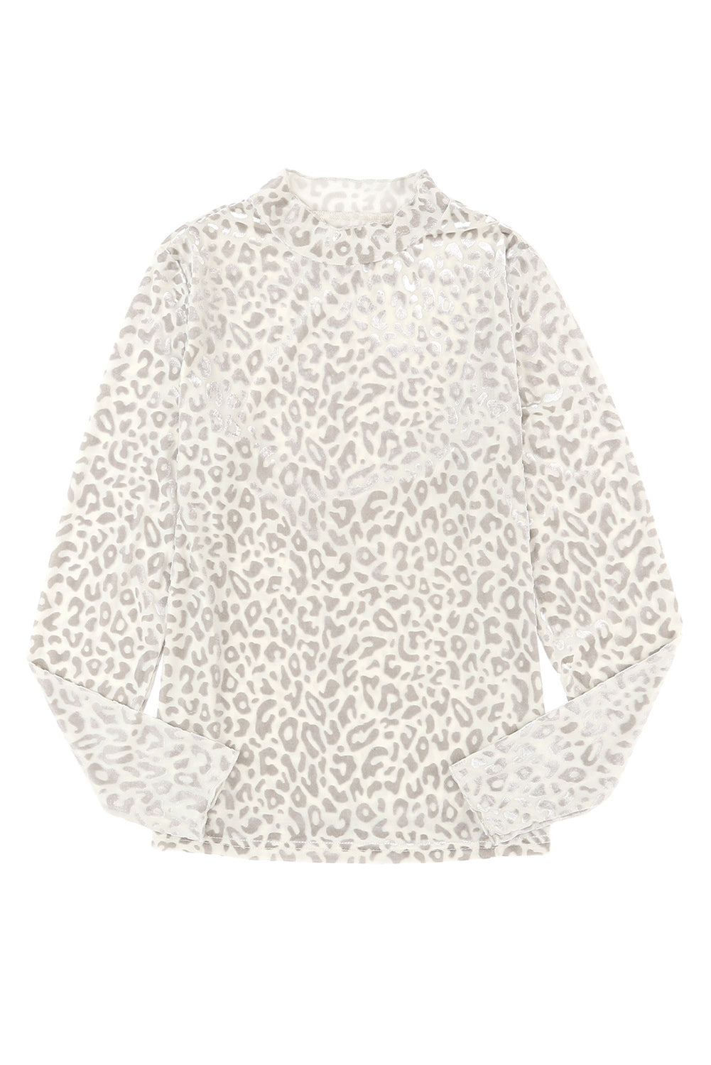 Leopard Frill High Neck Shiny Long Sleeve Top-yoyobikini