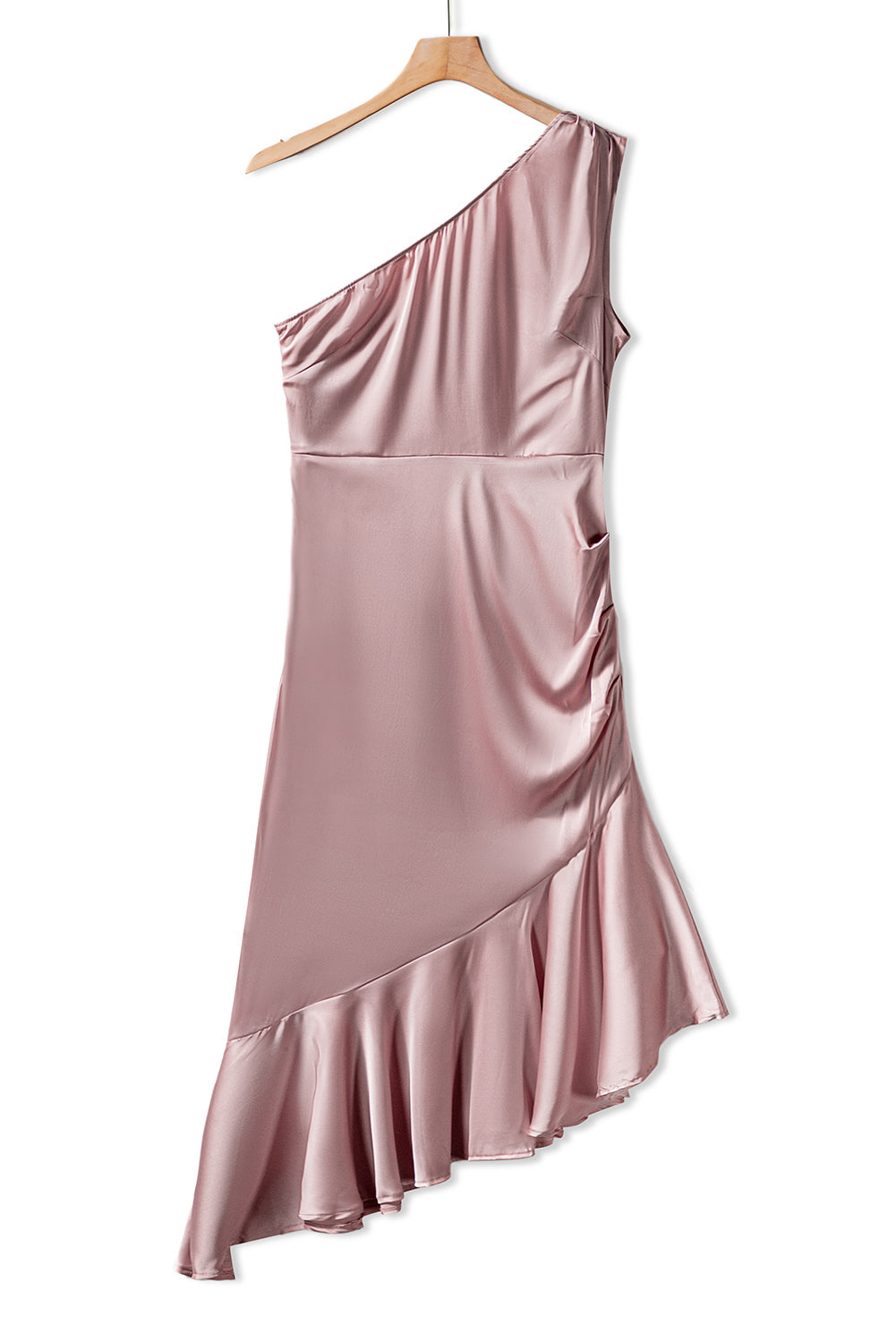 Pink Asymmetric One-shoulder Ruffle Cocktail Party Dress-yoyobikini