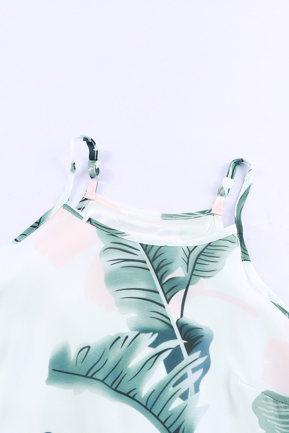 Palm Tree Leaf Print Ivory Sleeveless Dress-yoyobikini