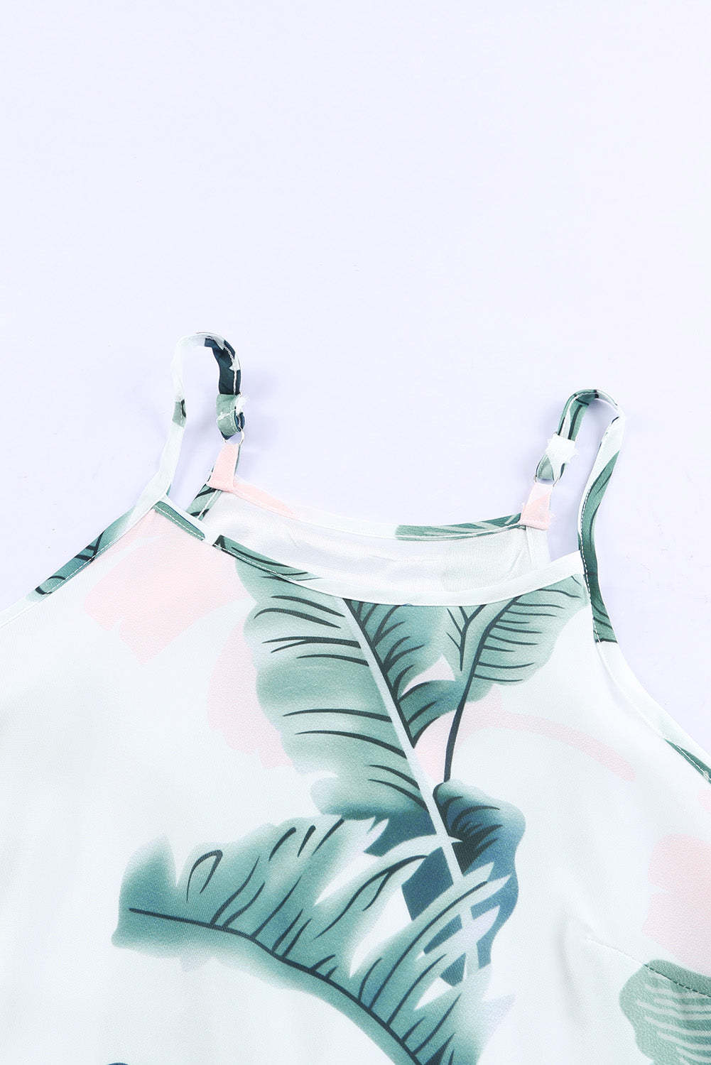 Palm Tree Leaf Print Ivory Sleeveless Dress-yoyobikini