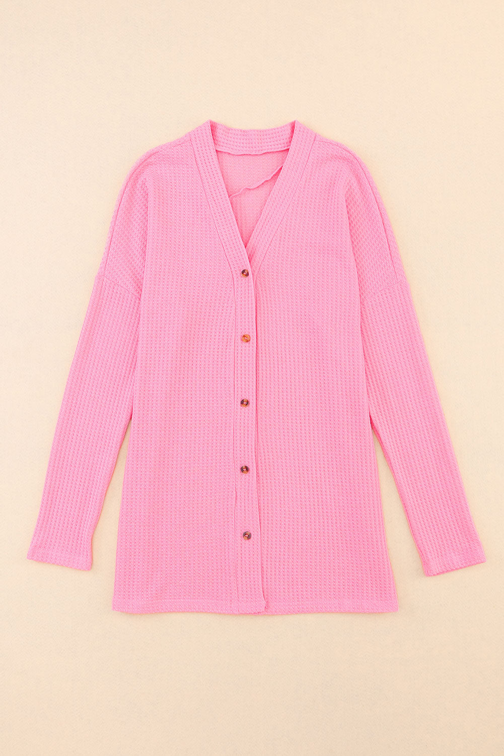 Pink Waffle Knit Dropped Shoulder Cardigan-yoyobikini