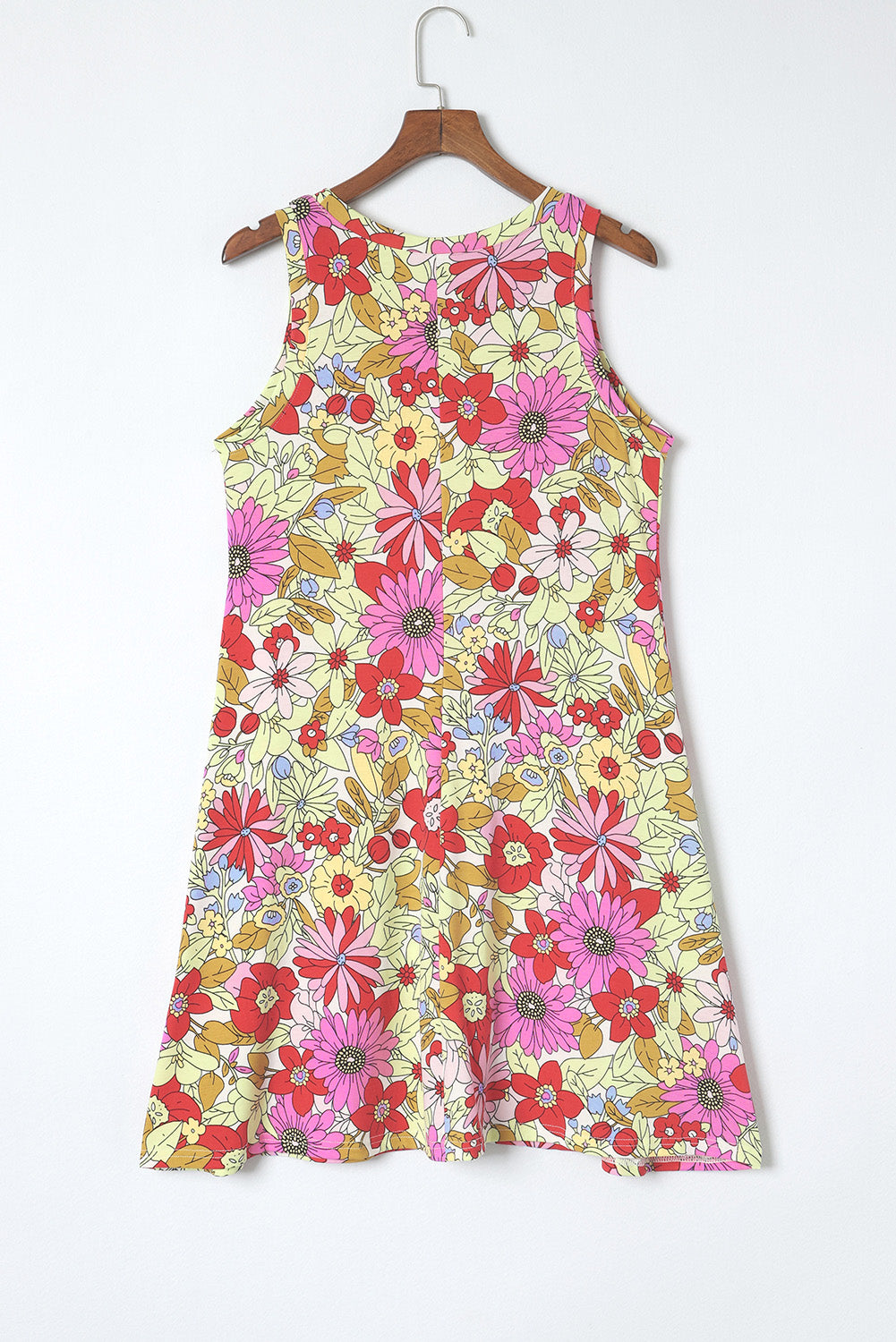 Red Round Neck Sleeveless Floral Mini Dress-yoyobikini
