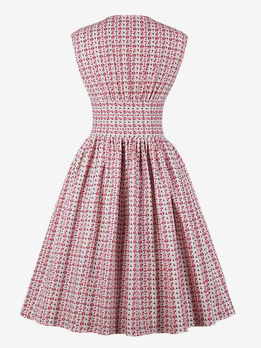 Floral Vintage Dress Sleeveless 1950s Fashion Retro Dress V Neck Swing Dress