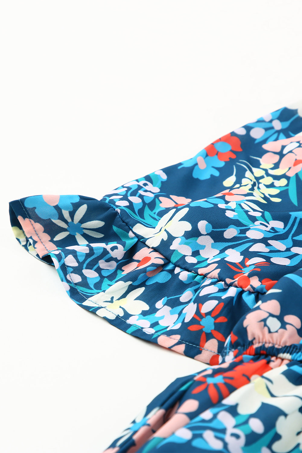 Blue Square Neck Ruffle Floral Dress-yoyobikini
