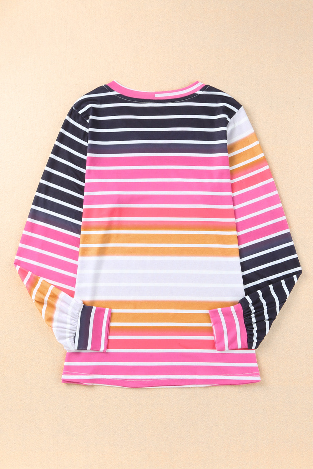 Multicolor Gradient Striped Long Sleeve V-Neck Blouse-yoyobikini