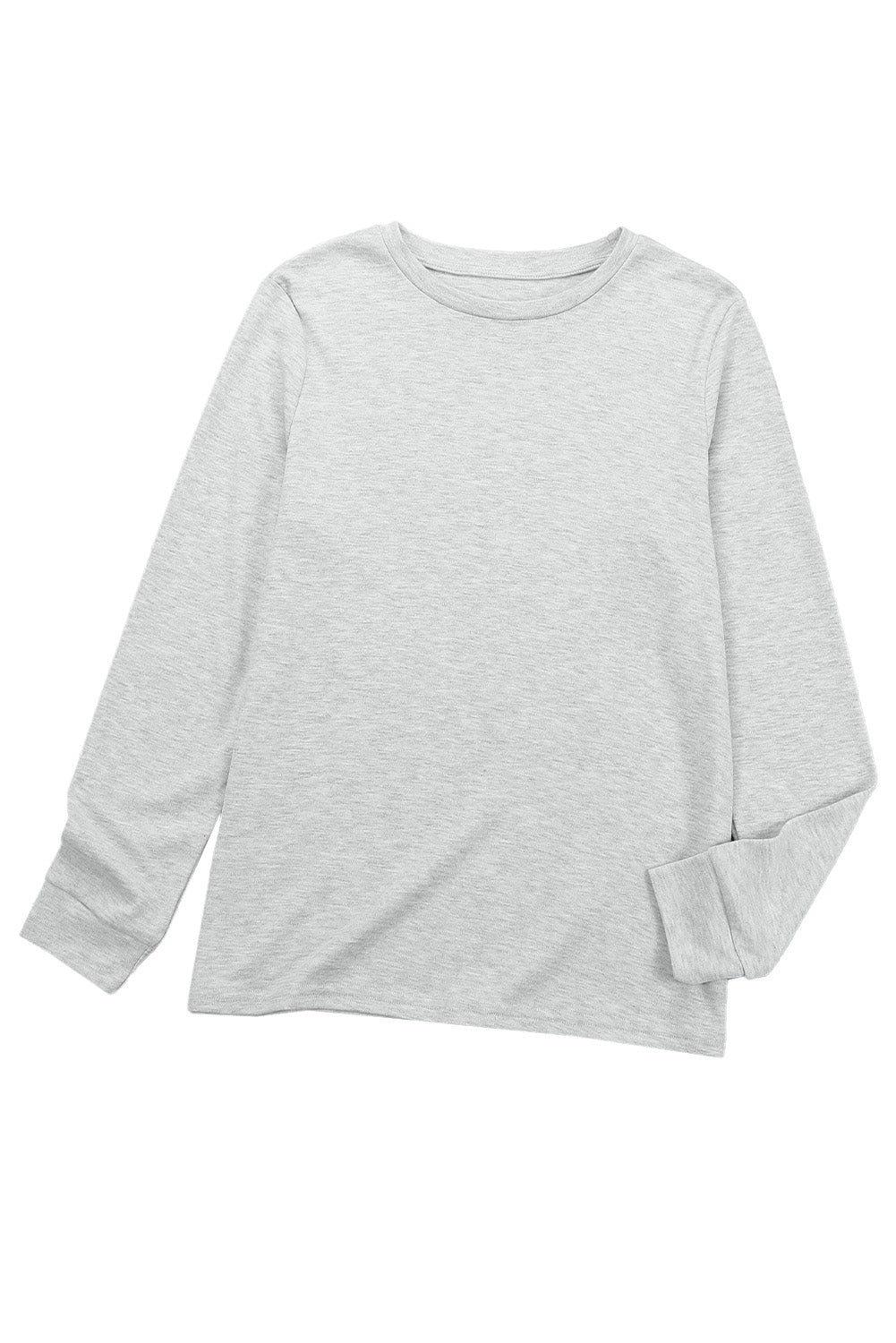 Gray Plain Crew Neck Long Sleeve Top-yoyobikini