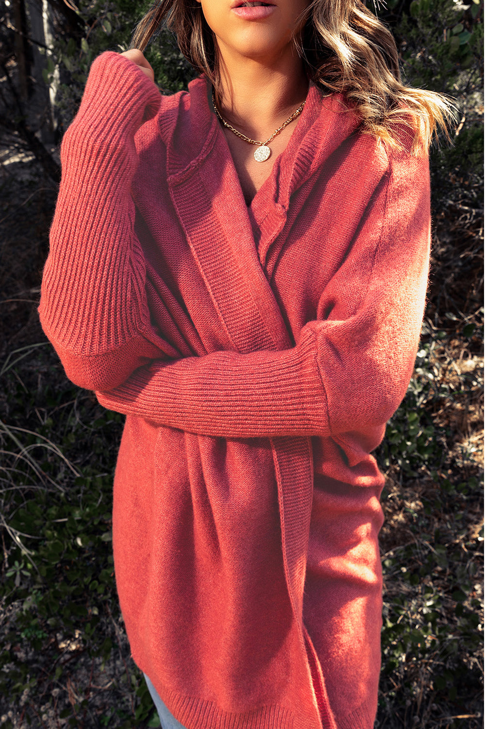 Rib Trimmed Batwing Sleeve Hooded Cardigan-yoyobikini