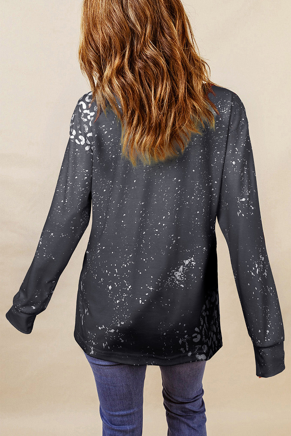 Black Retro Bleached Leopard Spot Pullover-yoyobikini