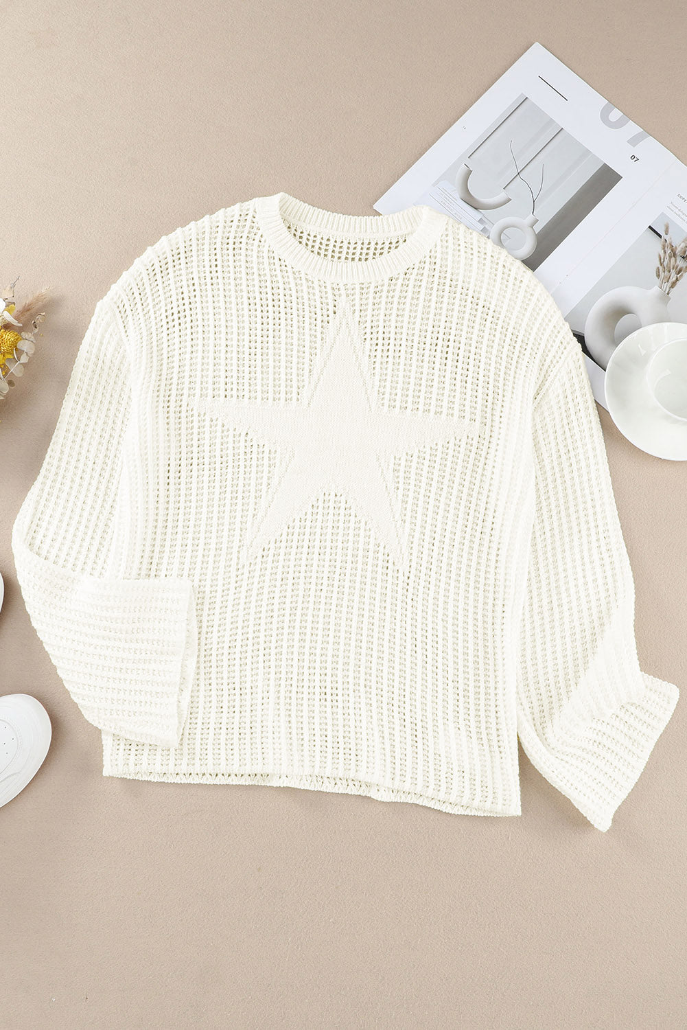 White Seeing Stars Oversized Sweater-yoyobikini