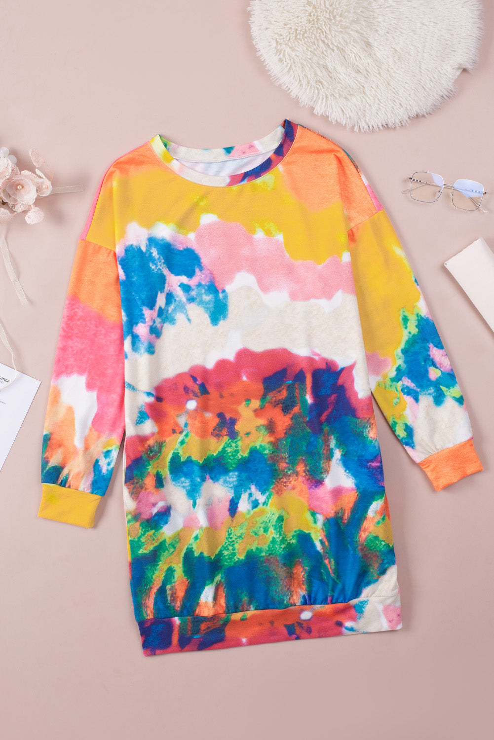 Multicolor Tie Dye Pocketed T Shirt Mini Dress-yoyobikini
