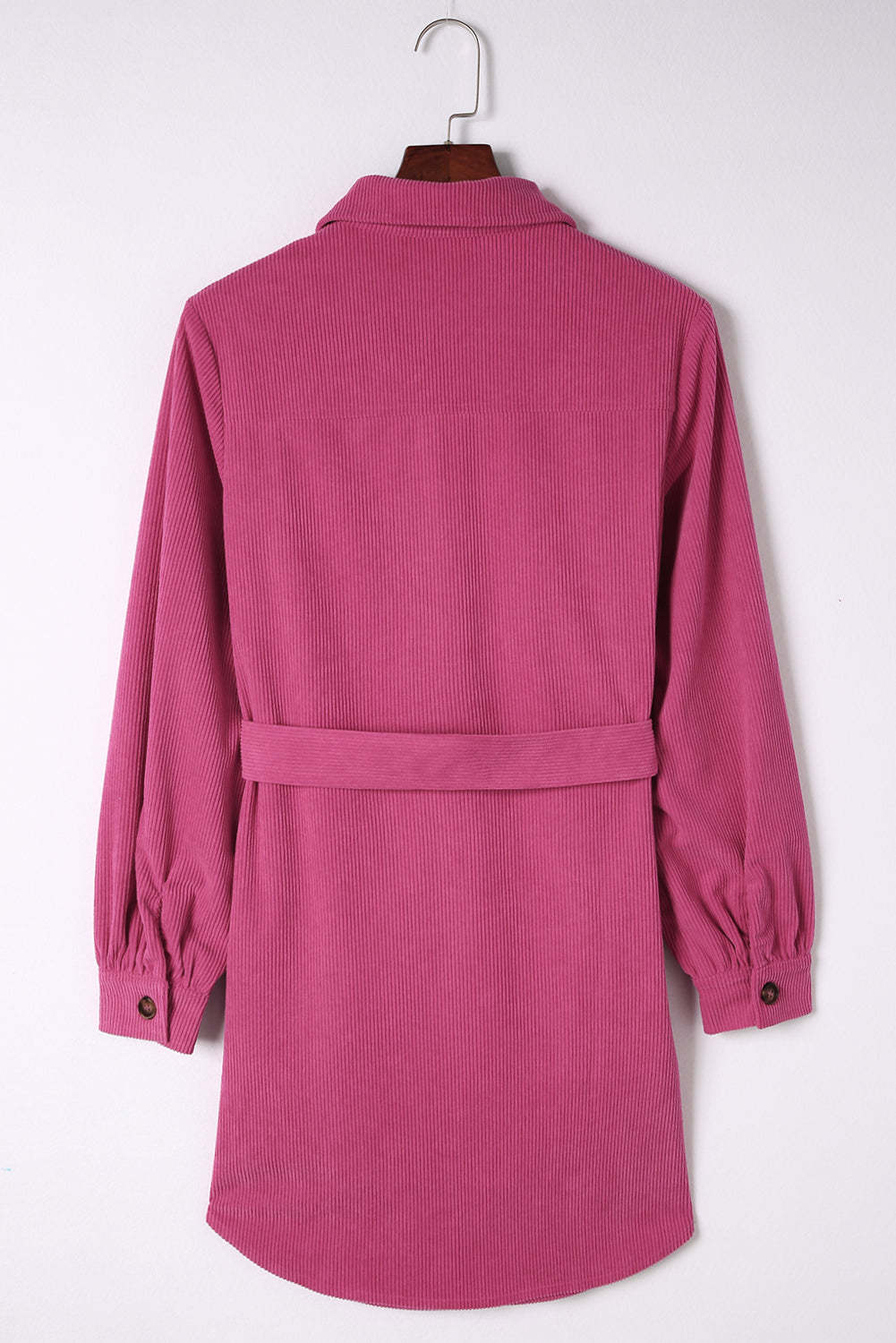 Rose Corduroy Long Sleeve Button up Shirt Dress with Belt