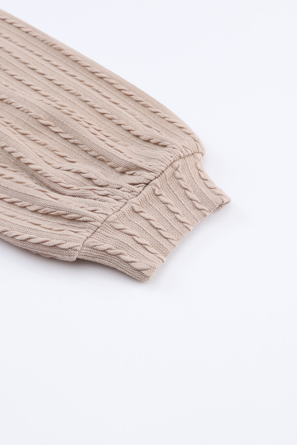 Khaki Knitted Jacquard V Neck Lantern Sleeve Top-yoyobikini