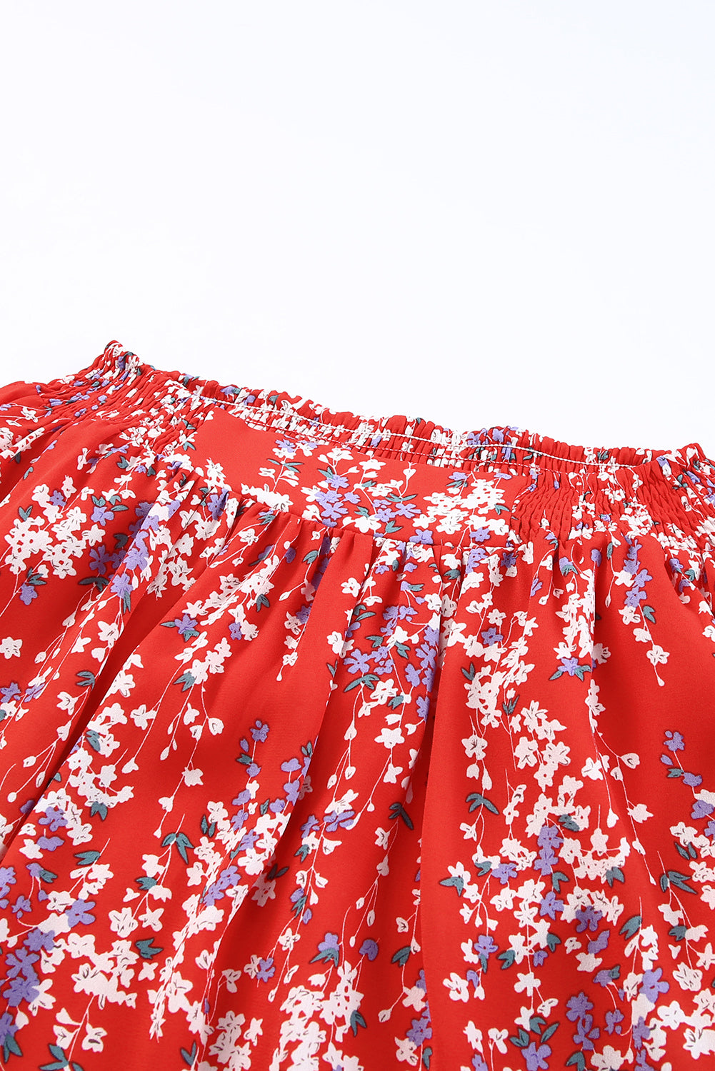 Red Multicolor Floral Ruffled Crop Top and Maxi Skirt Set-yoyobikini