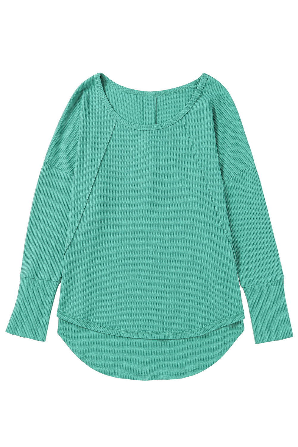 Green Waffle Knit Splicing Buttons Long Sleeve Top-yoyobikini