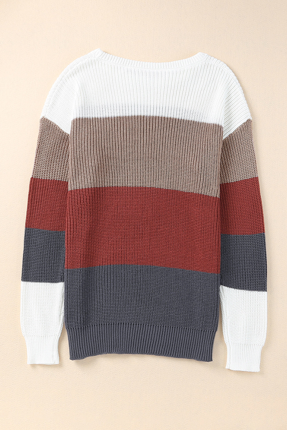Color Block Knitted O-neck Pullover Sweater-yoyobikini