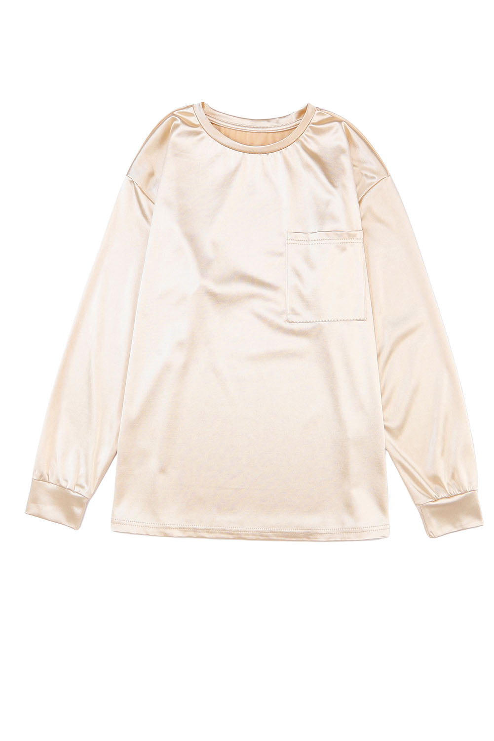 Apricot Glitter Chest Pocket Round Neck Long Sleeve Top-yoyobikini