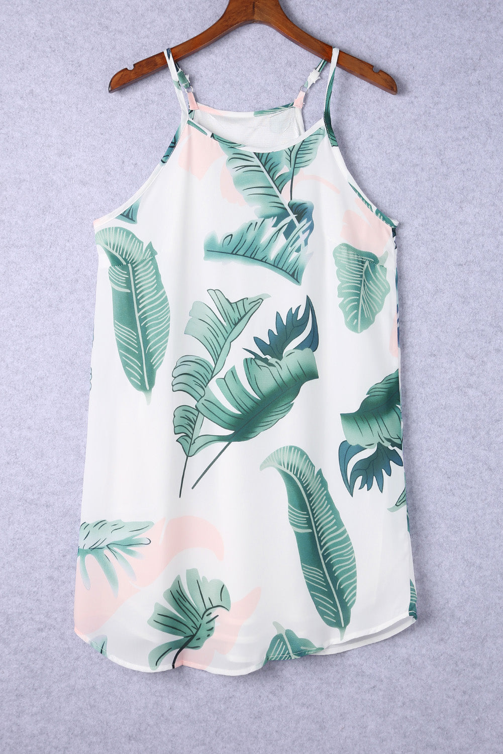 Palm Tree Leaf Print Ivory Sleeveless Dress-yoyobikini