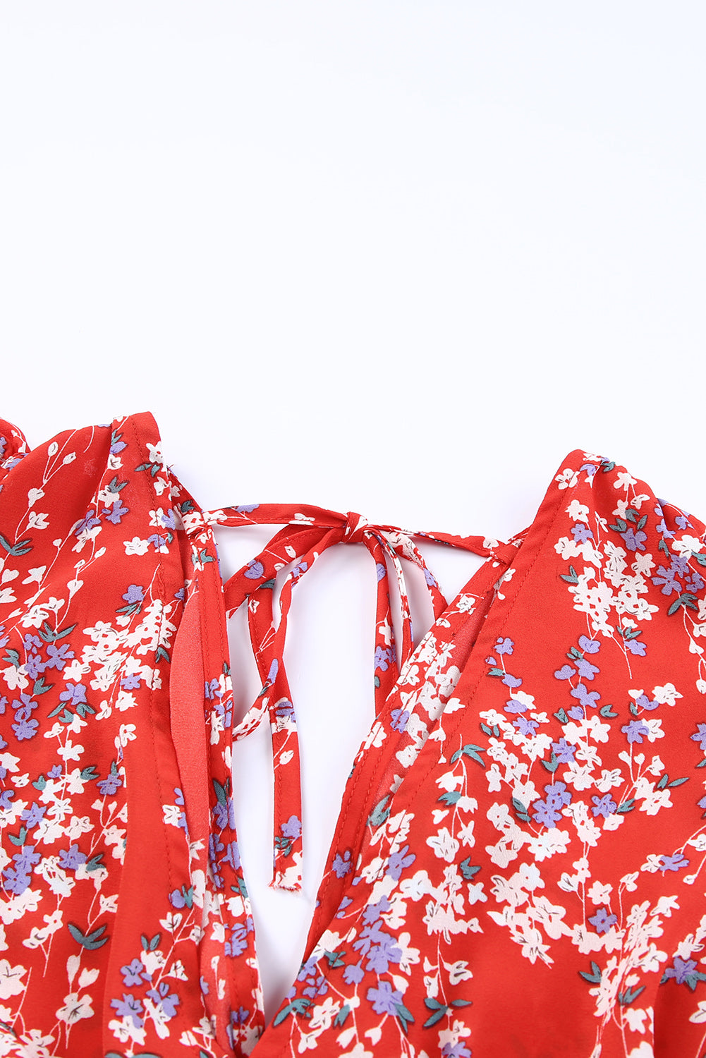 Red Multicolor Floral Ruffled Crop Top and Maxi Skirt Set-yoyobikini