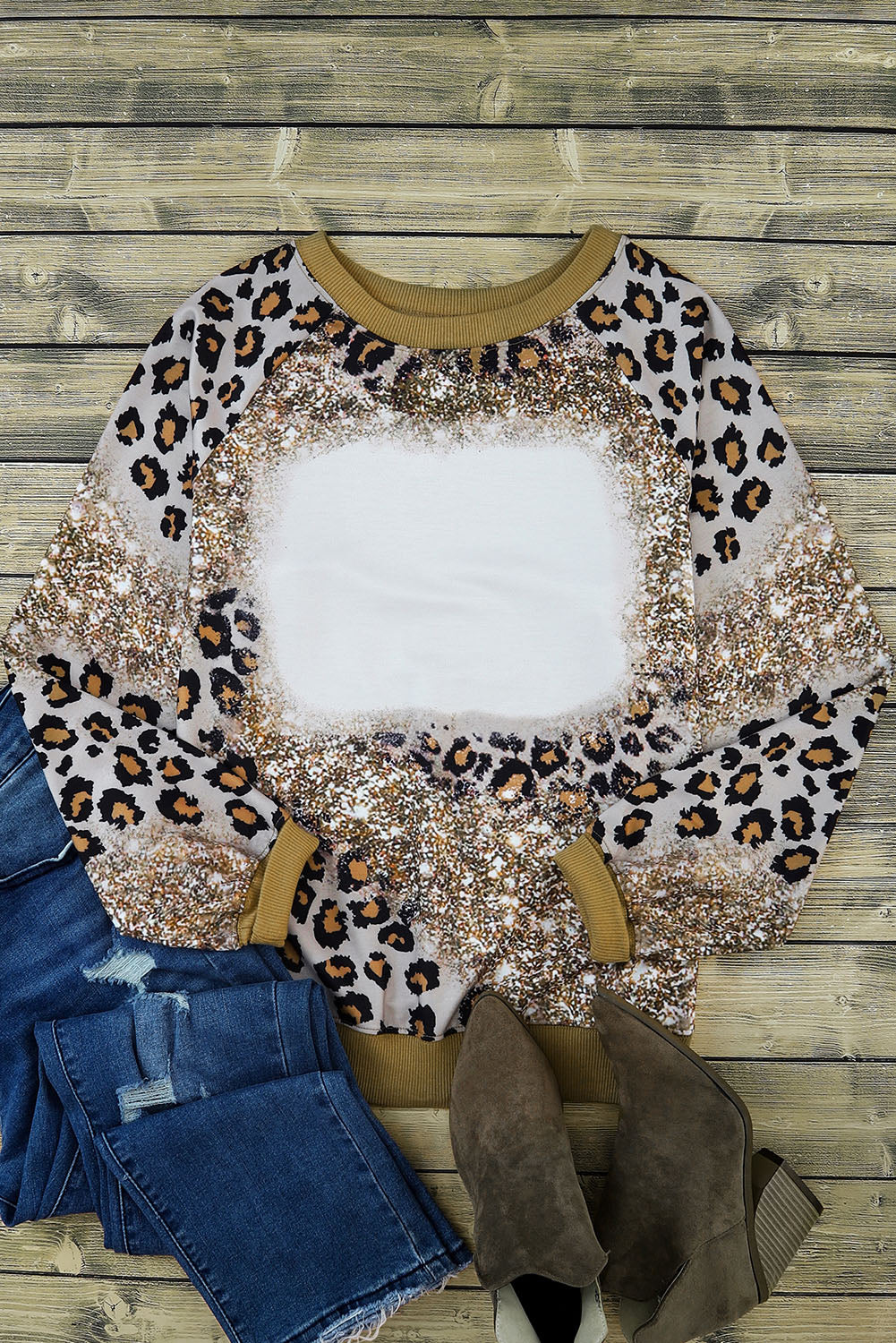 Leopard Print Bleached Long Sleeve Top-yoyobikini