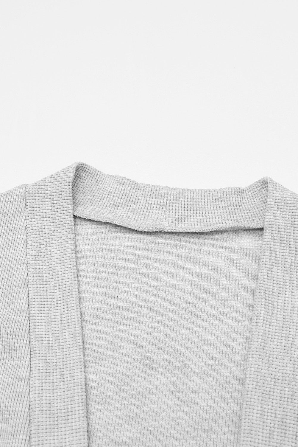Light Gray Thermal Waffle Knit Pocketed Cardigan-yoyobikini