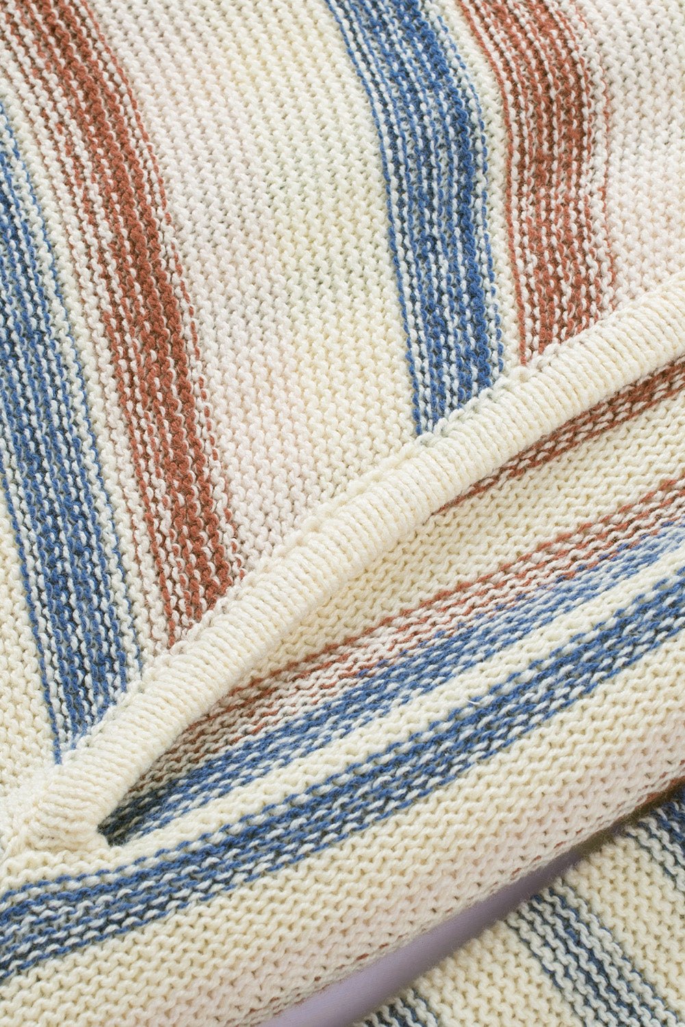Multicolor Striped Knit Kangaroo Pocket Hooded Sweater-yoyobikini