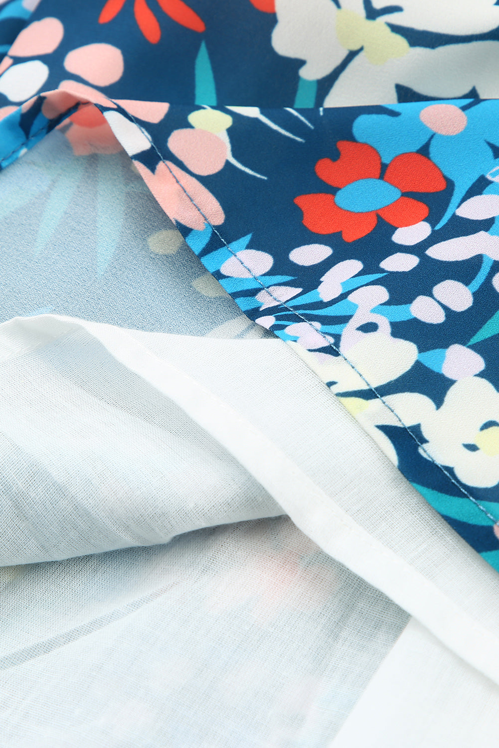Blue Square Neck Ruffle Floral Dress-yoyobikini