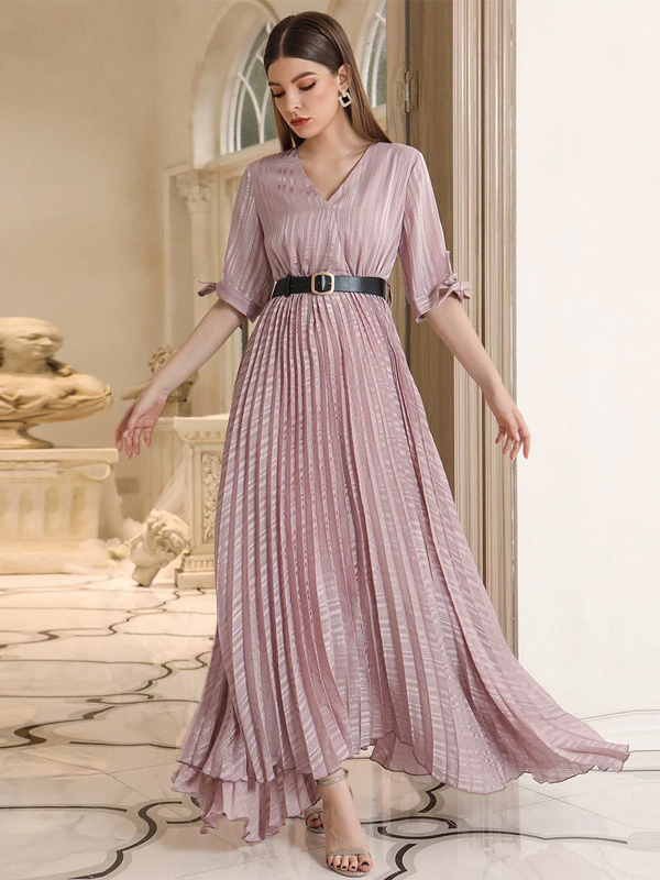 Maxi Dress V-Neck Half Sleeves Chiffon Long Prom Dress For Women