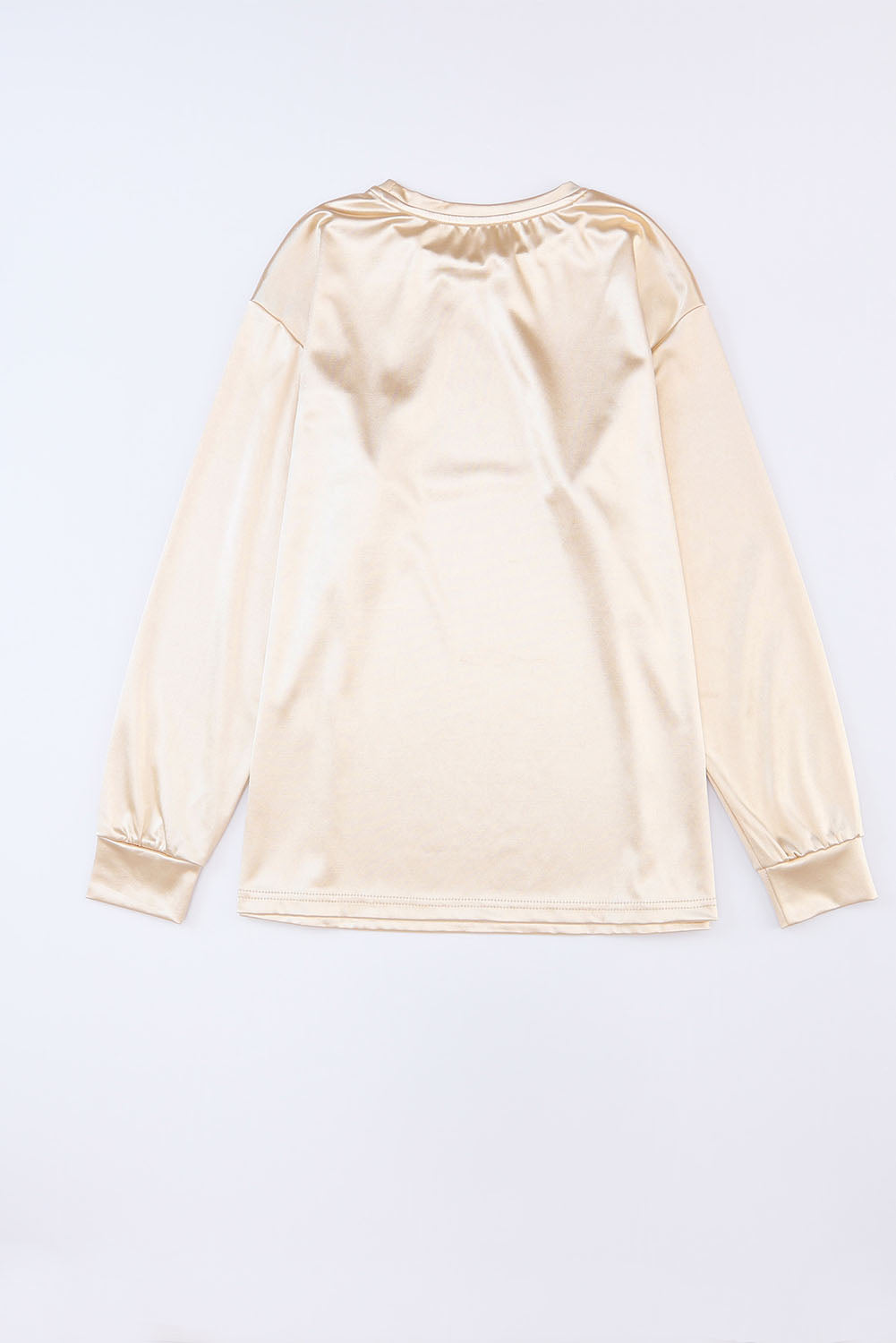 Apricot Glitter Chest Pocket Round Neck Long Sleeve Top-yoyobikini