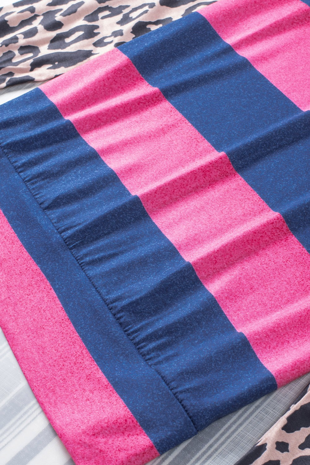 Rose Leopard Striped Patchwork Long Sleeve Top-yoyobikini