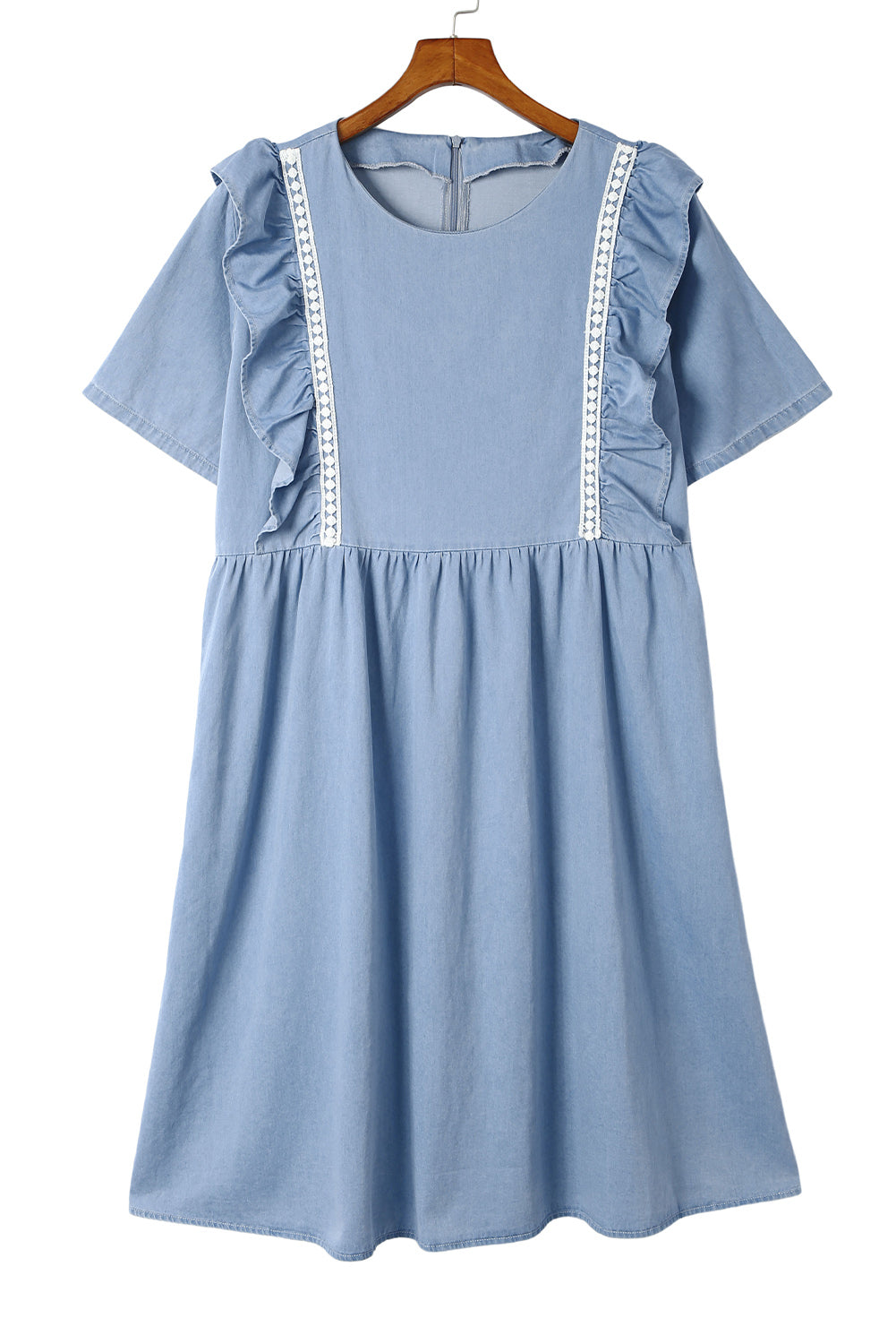Sky Blue Ruffle Chambray Midi Dress-yoyobikini