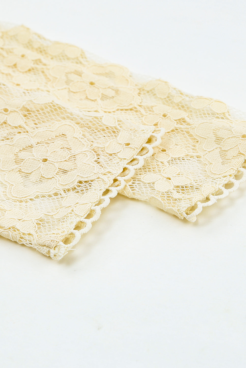 Beige Mock Neck Lace Blouse-yoyobikini