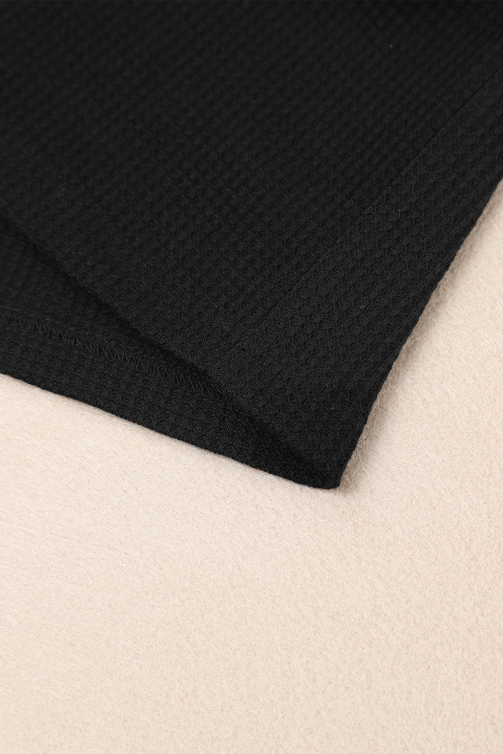 Black Scoop Neck Puff Sleeve Waffle Knit Top-yoyobikini