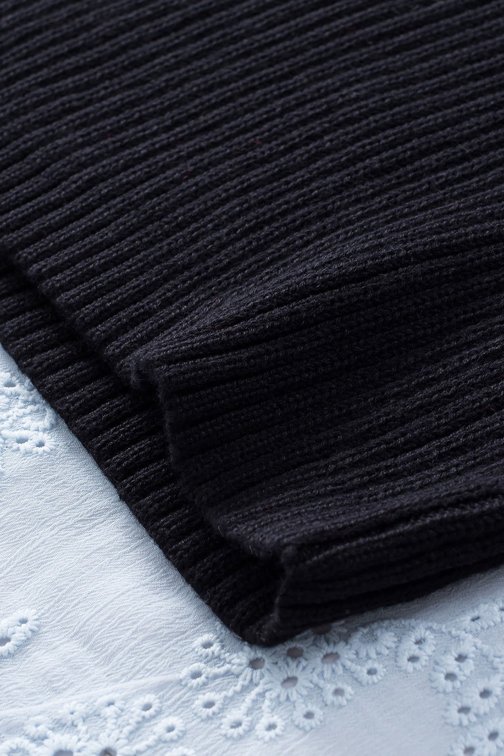 Black Square Neck Puffy Sleeve Sweater Dress-yoyobikini