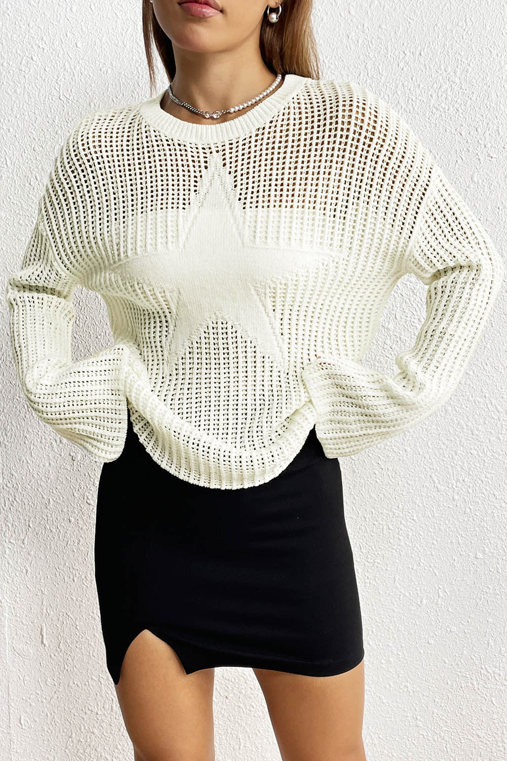 White Seeing Stars Oversized Sweater-yoyobikini